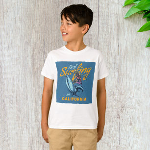 Camiseta Vintage Skeleton Surfing California Beach