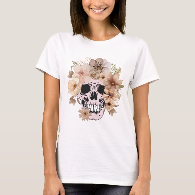 Camiseta Vintage Skull & Flowers Women’s T-Shirt  (Anverso)