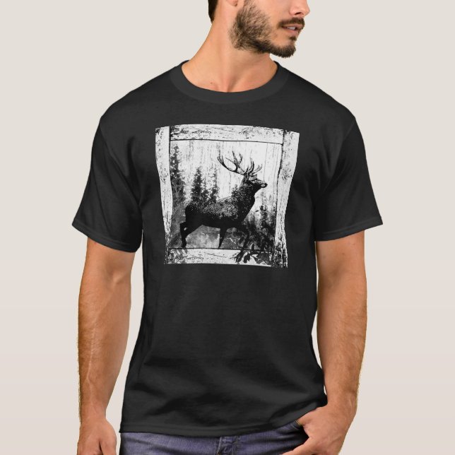 Camiseta Vintage Stag Deer Black White Animal (Anverso)