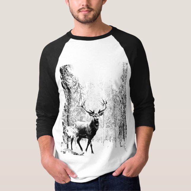 Camiseta Vintage Stag Deer Black White Animal (Anverso)