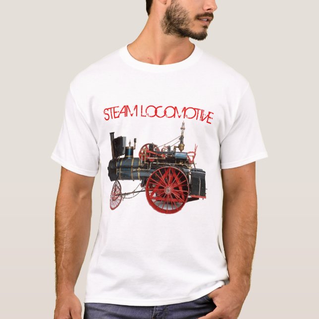 Camiseta VINTAGE STEAM LOCOMOTIVE rojo blanco (Anverso)