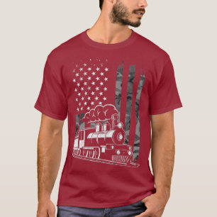 Camiseta Vintage Steam Train Camo Bandera Estadounidense