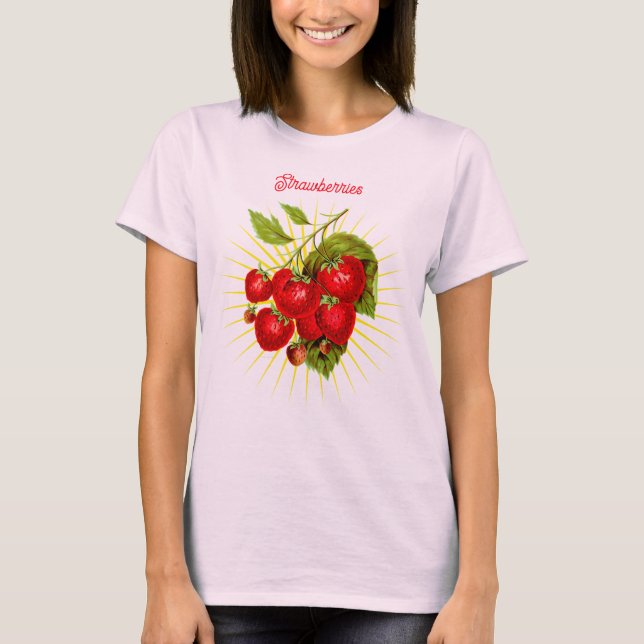 Camiseta Vintage Strawberries Fruit Botanical Art (Anverso)