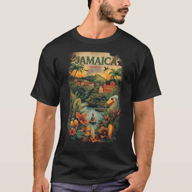 Camiseta Vintage Style Jamaica Travel Illustration (Anverso)
