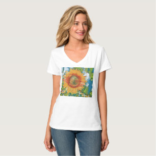 Camiseta Vintage Sunflower Watercolor de agua verde fondo a