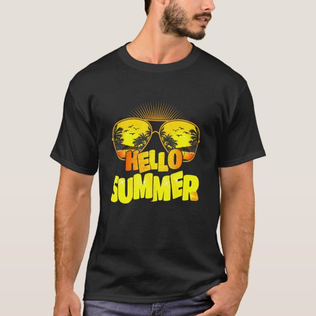 Camiseta Vintage Sunset Hello Summer Retro Beach V (Anverso)