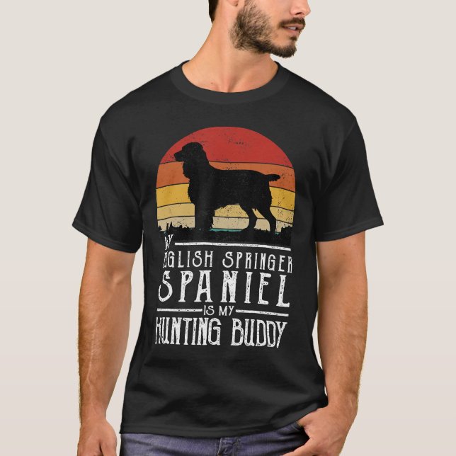 Camiseta Vintage Sunset Hunset Dog English Springer Spanie (Anverso)