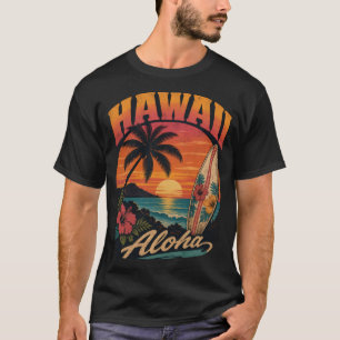 Camiseta Vintage Sunset Palms Surfboard Aloha Hawaiano