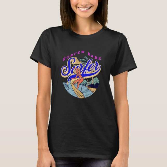 Camiseta Vintage Surfing Beach Babe (Anverso)