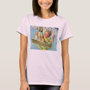 Camiseta Vintage Swing, Chica balancéandose en un árbol que