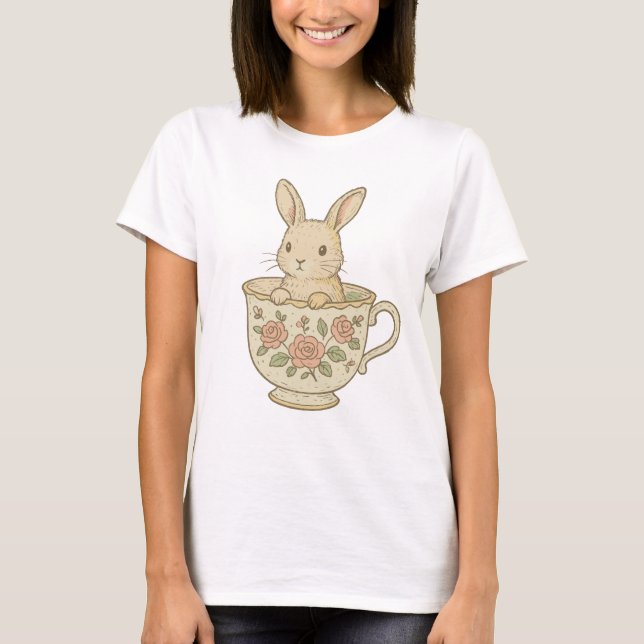 Camiseta Vintage Teacup Bunny Cottagecore (Anverso)