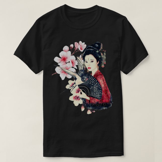 Camiseta Vintage tradicional japonesa Lady Geisha Kimono Re (Diseño del anverso)