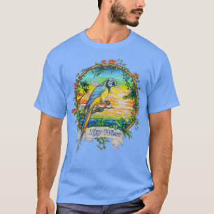 Camiseta Vintage Tropical Sunset Beach Parrot
