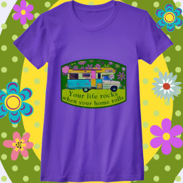 Camiseta Vintage Truck Camper Life Rocks Mod Flores