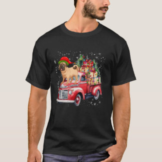 Camiseta Vintage Truck Red Pickup with Dog Santa Hat Christ