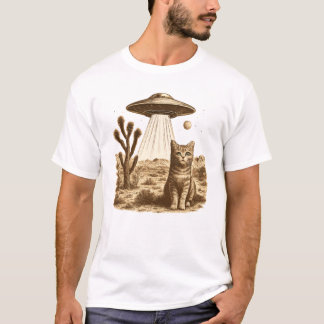 Camiseta Vintage UFO Cowboy Cat Shirt - Retro Space Cowboy 