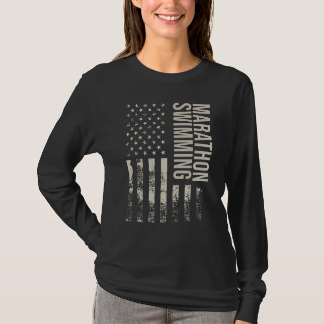 Camiseta Vintage US American Flag Marathon Swimming (Anverso)
