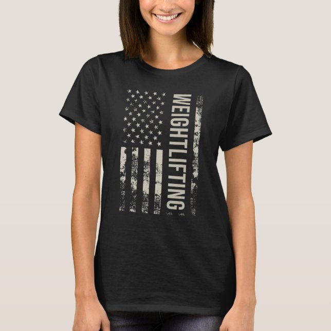 Camiseta Vintage US American Flag Weightlifting (Anverso)
