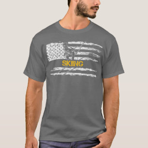 Camiseta Vintage USA American Flag Skiing Player Skier