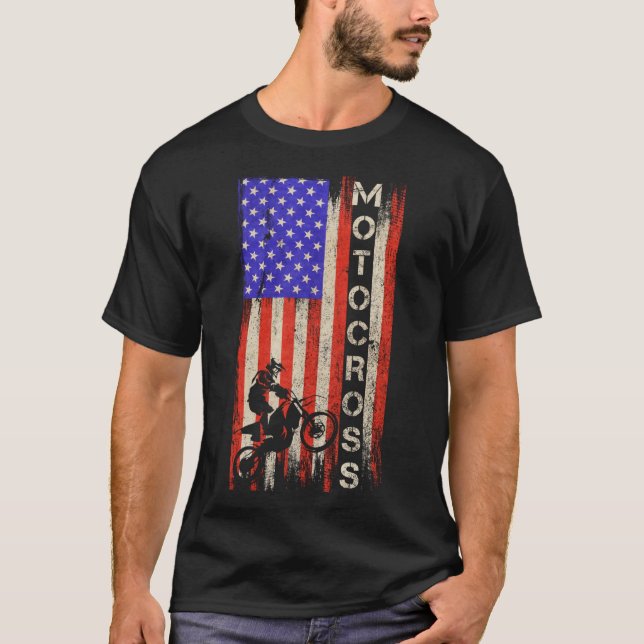 Camiseta Vintage USA Bandera Americana Motocross Dirt Bike  (Anverso)