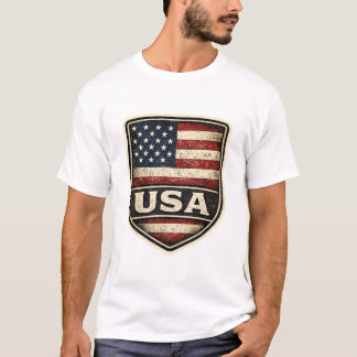 Camiseta Vintage USA Flag Shield T-Shirt | Distressed Ameri