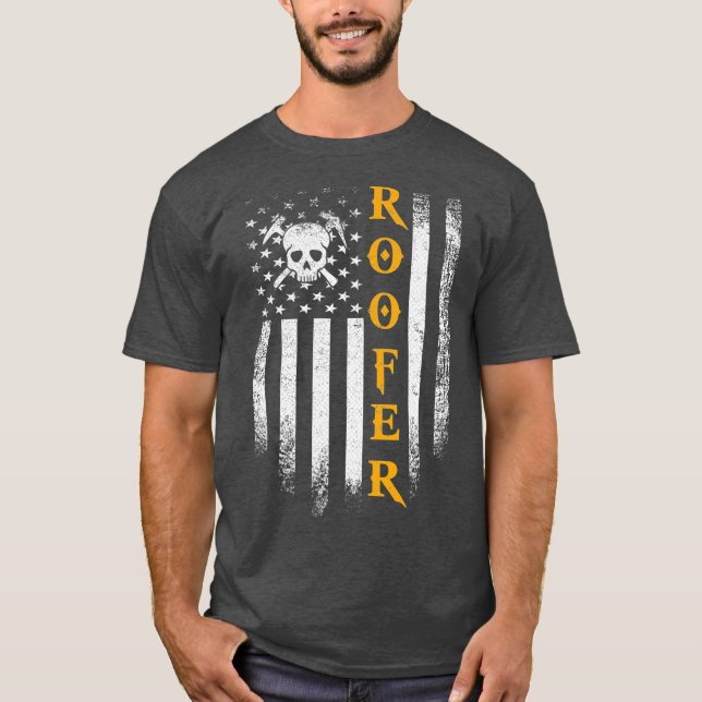 Camiseta Vintage USA Roofer Bandera Americana Patriótica Fu (Anverso)