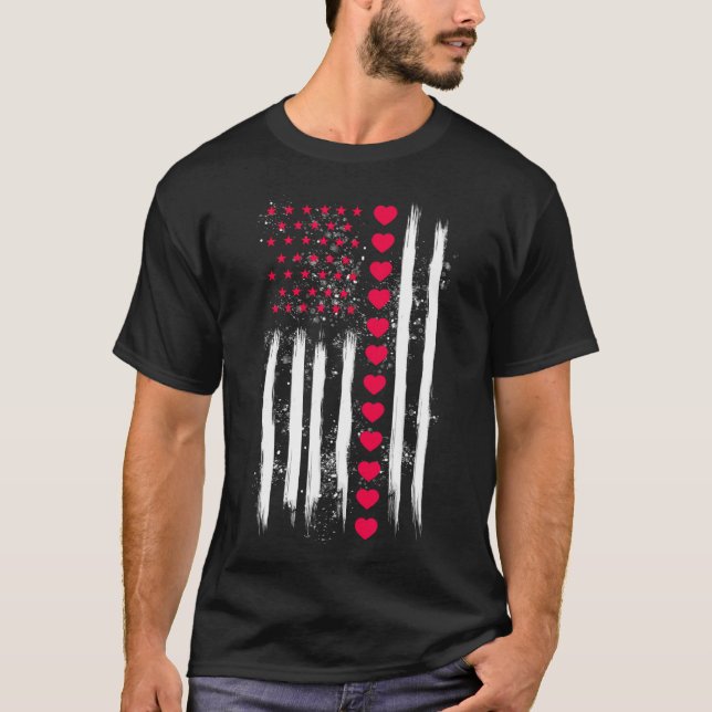 Camiseta Vintage Valentine Day American Flag Heart Perfect  (Anverso)