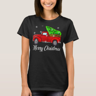 Camiseta Vintage Wagon Christmas Tree Red Retro Farmer Truc
