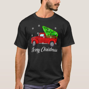 Camiseta Vintage Wagon Christmas Tree Red Retro Farmer Truc