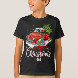 Camiseta Vintage Wagon Red Truck Christmas Tree Pajama Fami