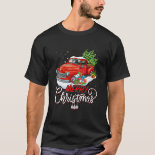 Camiseta Vintage Wagon Red Truck Christmas Tree Pajama Fami