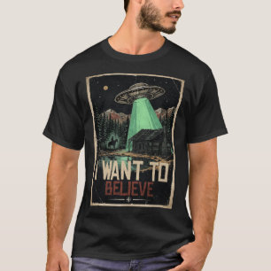 Camiseta Vintage Western UFO Cabin Poster I Want to Believe