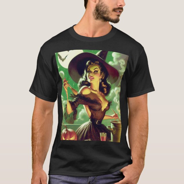 Camiseta Vintage Witch Halloween Pin Up (Anverso)