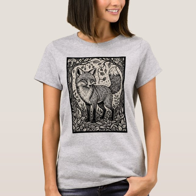 Camiseta Vintage Woodcut Fox (Anverso)