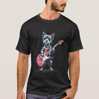 Camiseta Vintage Yorkshire Terrier Dog Playing Guitar Funny