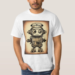 Camiseta vintaje robot steampunk IA