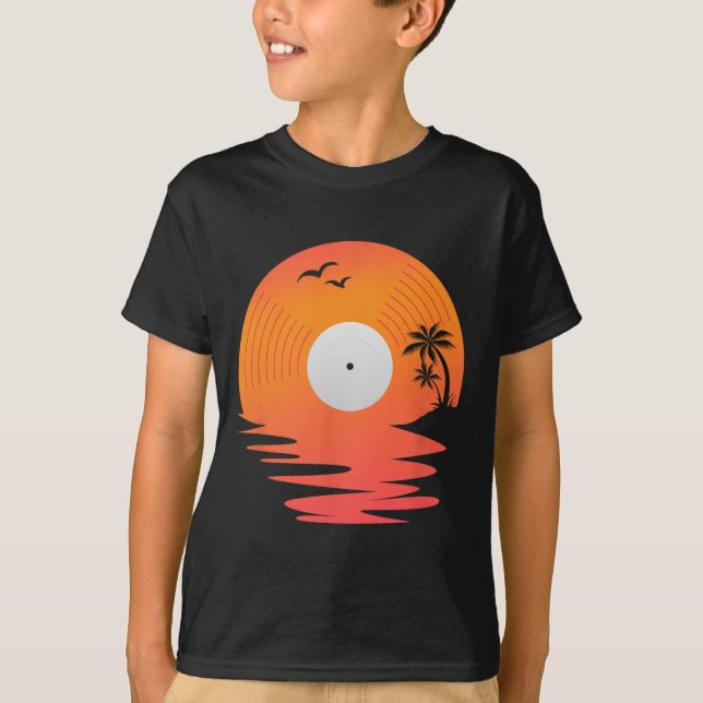Camiseta Vinyl Record Retro Disk Sea Beach Turntables Desig (Anverso)