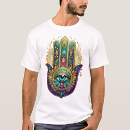 Camiseta Violet Green Gold Petals Hamsa Turquoise Third Eye