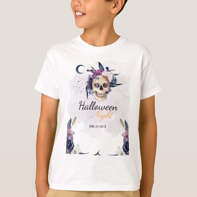 Camiseta Violet Watercolor Halloween Party Cráneo gótico (Anverso)