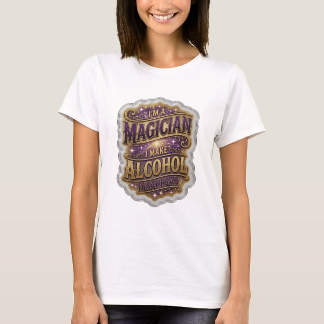 Camiseta Violeta SOY UN MAGO HAGO QUE EL ALCOHOL DESAPAREZC (Anverso)