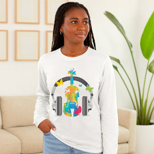 Camiseta Violín abstracto con audífonos y arte musical
