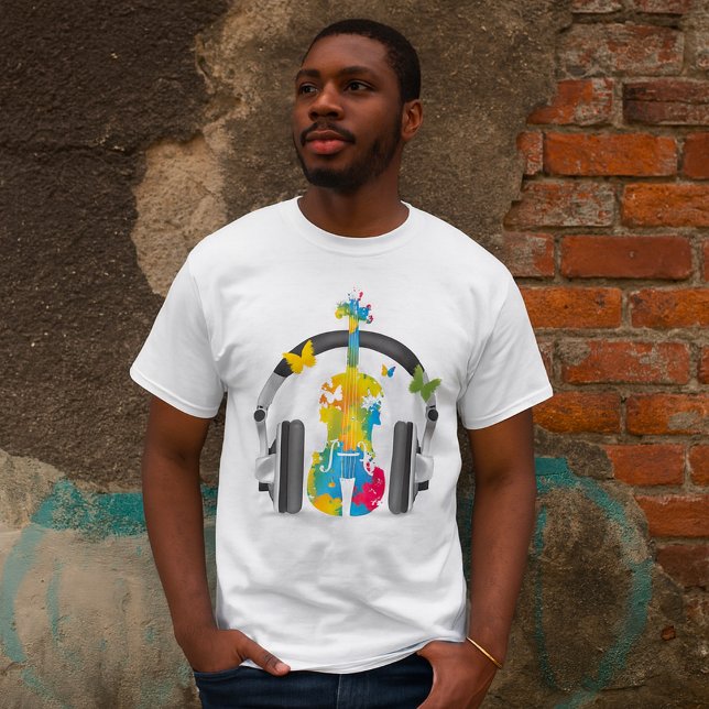 Camiseta Violín abstracto con audífonos y arte musical (Subido por el creador)