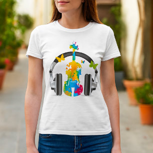 Camiseta Violín abstracto con audífonos y arte musical