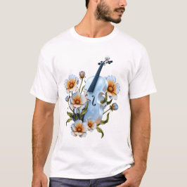Camiseta Violín blanco con flores - Música elegante y natur