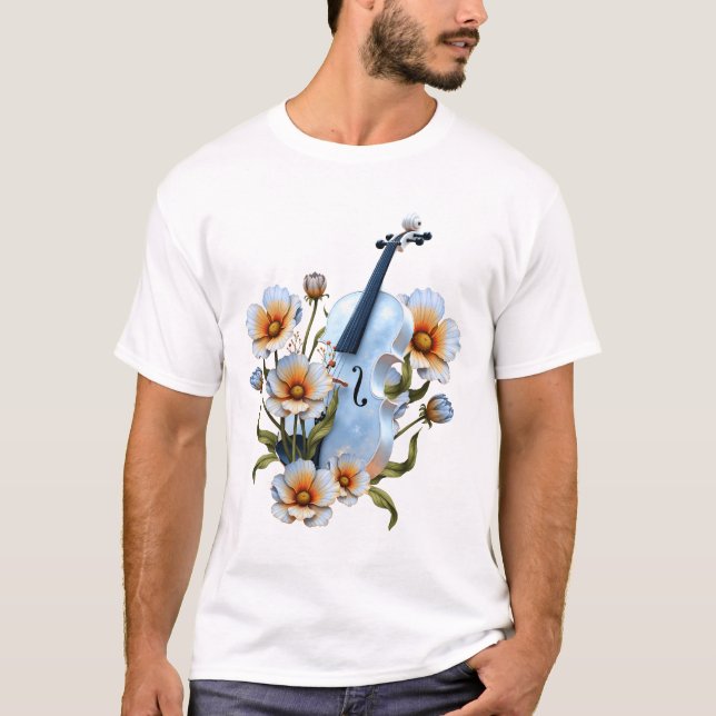Camiseta Violín blanco con flores - Música elegante y natur (Anverso)
