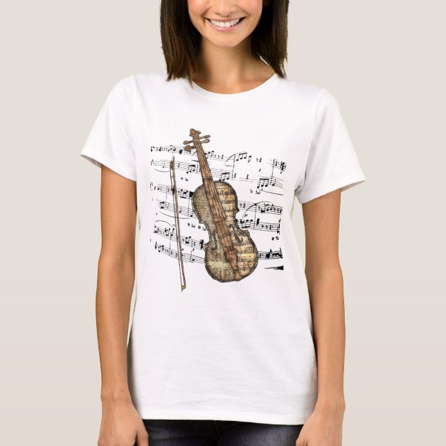 Camiseta Violín de la partitura del vintage (Anverso)