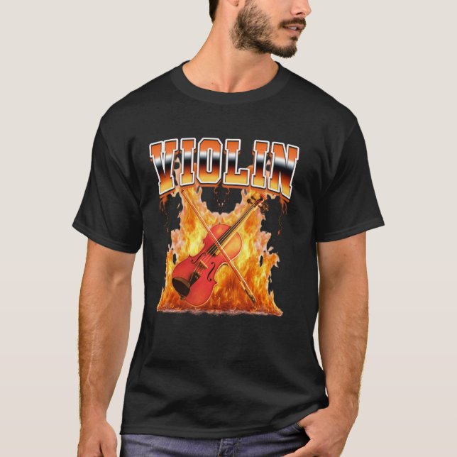 Camiseta Violin Instrument Violinist Flames 90s Bootleg Sty (Anverso)
