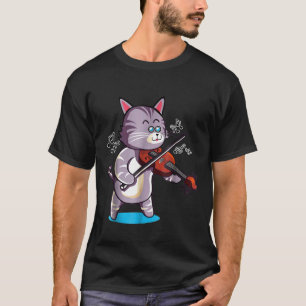 Camiseta Violin Jugando Gato Gris De Guay Ama La Música Kit