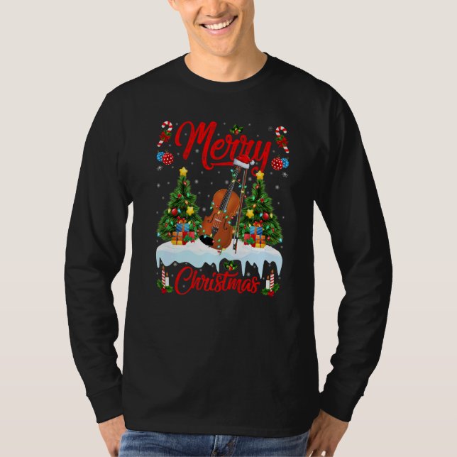Camiseta Violin  Lights Xmas Tree Santa Violin Christmas (Anverso)