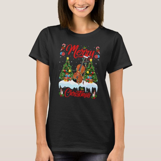 Camiseta Violin  Lights Xmas Tree Santa Violin Christmas (Anverso)